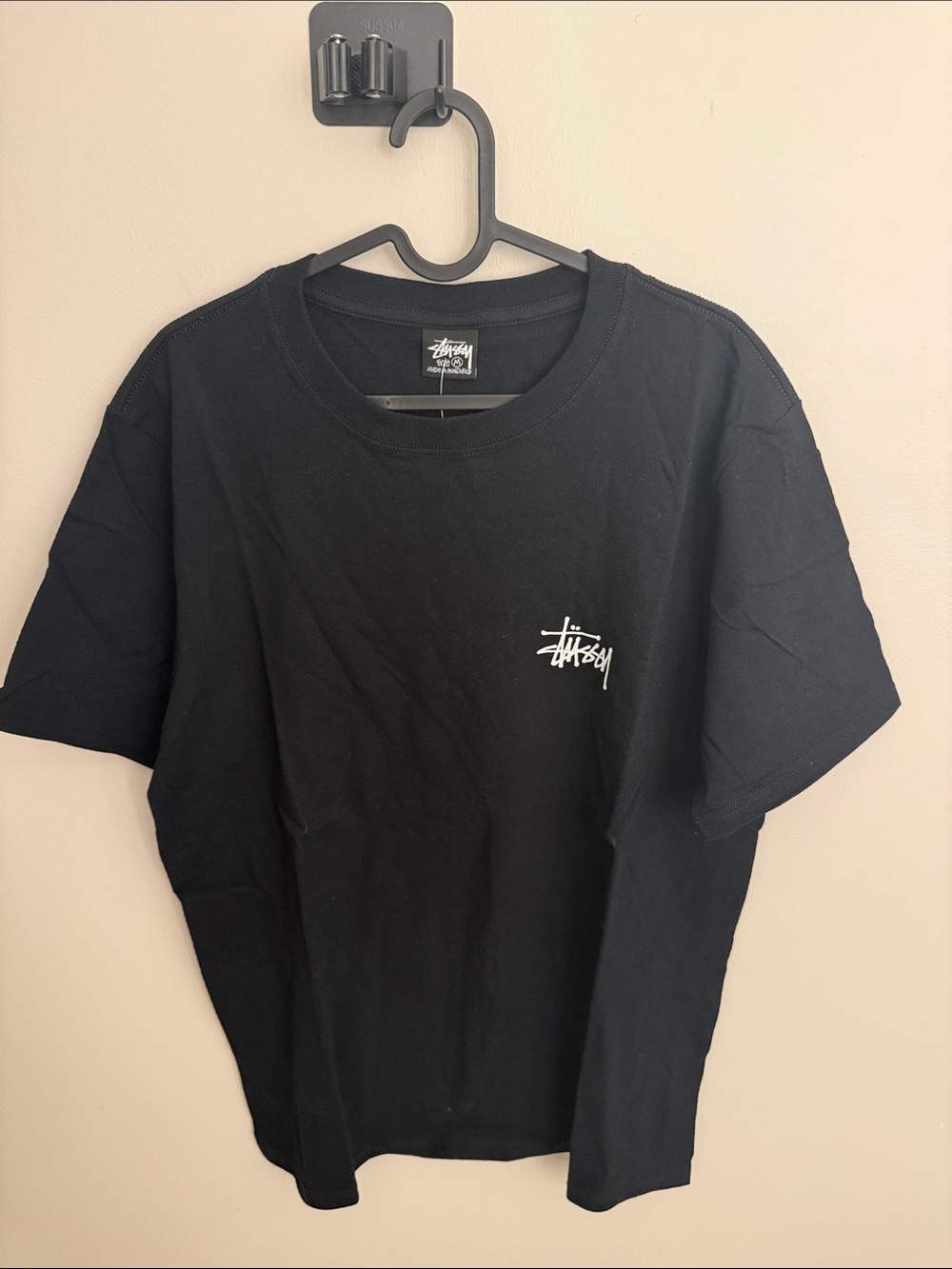 Stussy Black Short Sleeve Tee with White Script Logo